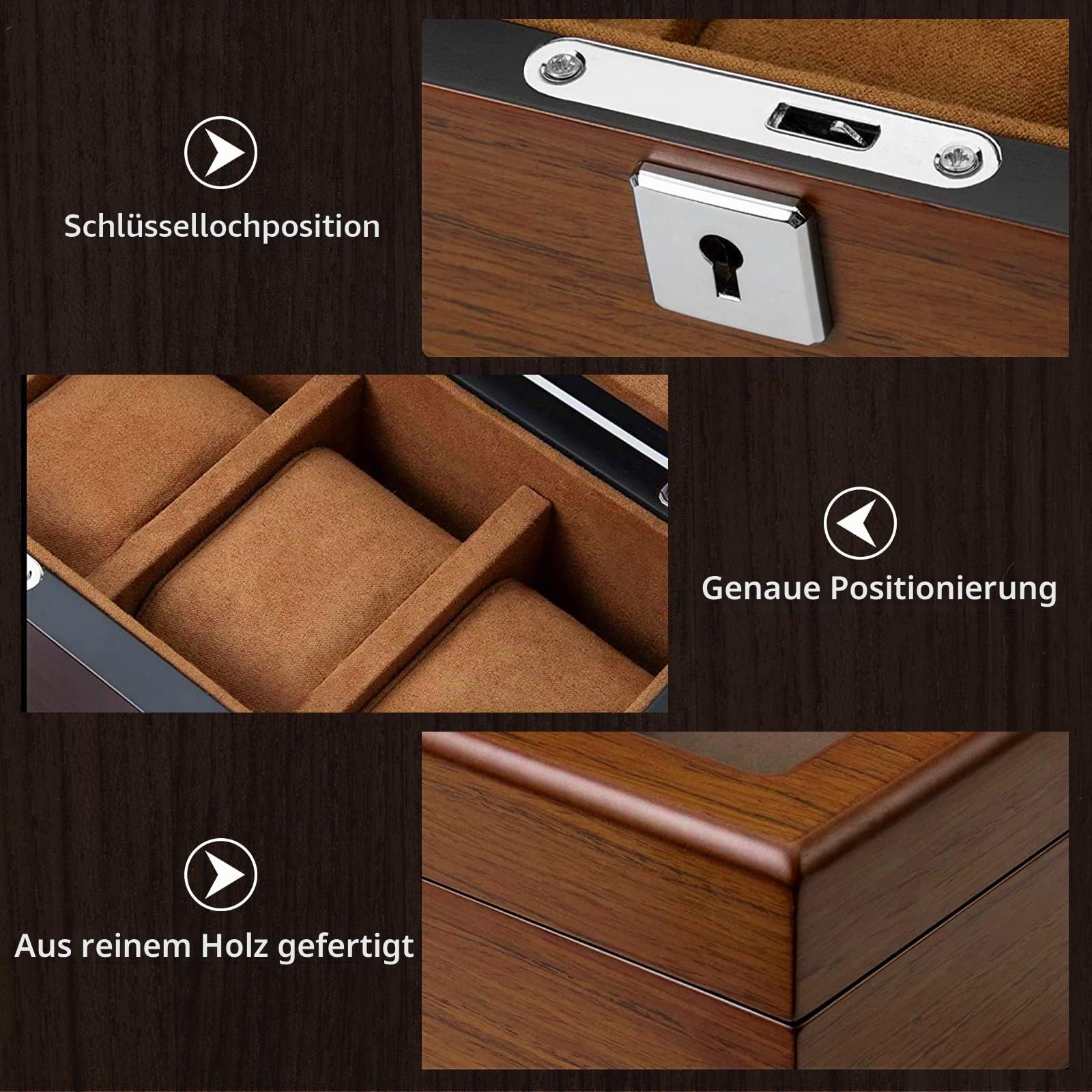 Uhrenbox 5 Uhren, Watch Box Holz, Geschenke für Männer/Frauen/Vater | Uhrenaufbewahrungsbox für Ausstellung/Sammlung/Aufbewahrung, Uhrenbox Massivholz/HD-Glasabdeckung/Herausnehmbaren Uhrenhalter