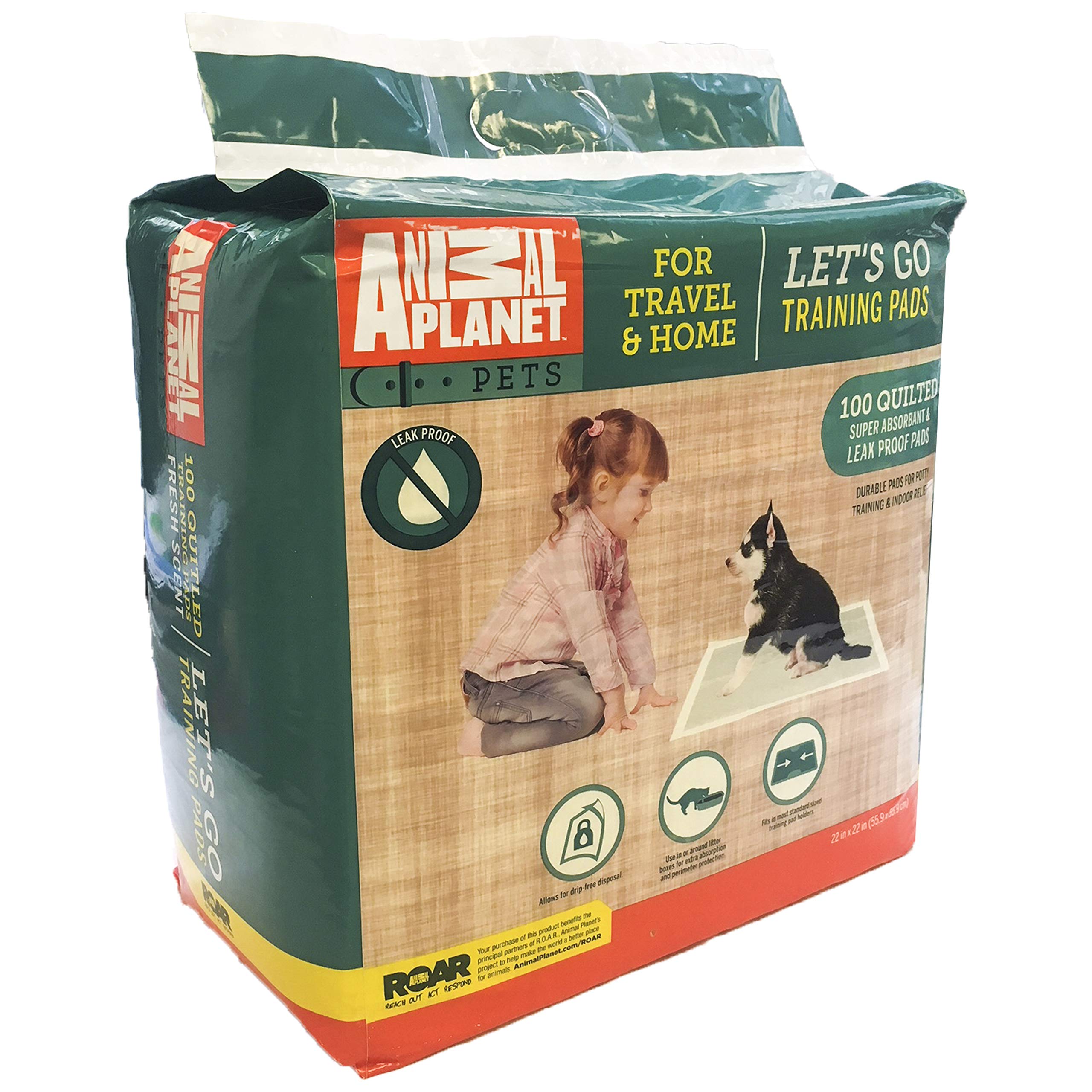 Animal Planet Pet Training Puppy Pads for Dogs - Super Absorbent, Tear-Resistant & Durable - 5 Layers with Leak Protection for Puppies - 22x22 in (100Count), White