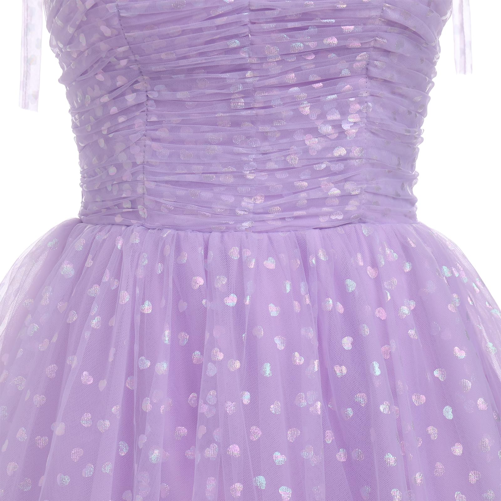 Abito da donna in tulle con cinturino a cravatta abiti da ballo con ricamo floreale a cuore corto abito da festa formale mini abiti da ritorno a casa, Viola, M