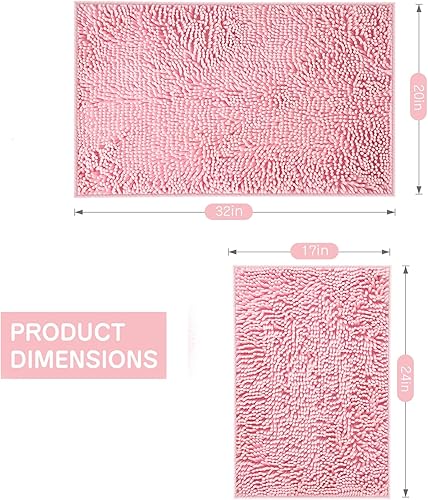 Miniatura 3 de HZFLBN Juego de 2 alfombras de baño de felpilla rosa, antideslizantes, absorbentes, para ducha, de secado rápido, lavables a máquina, felpa suave,