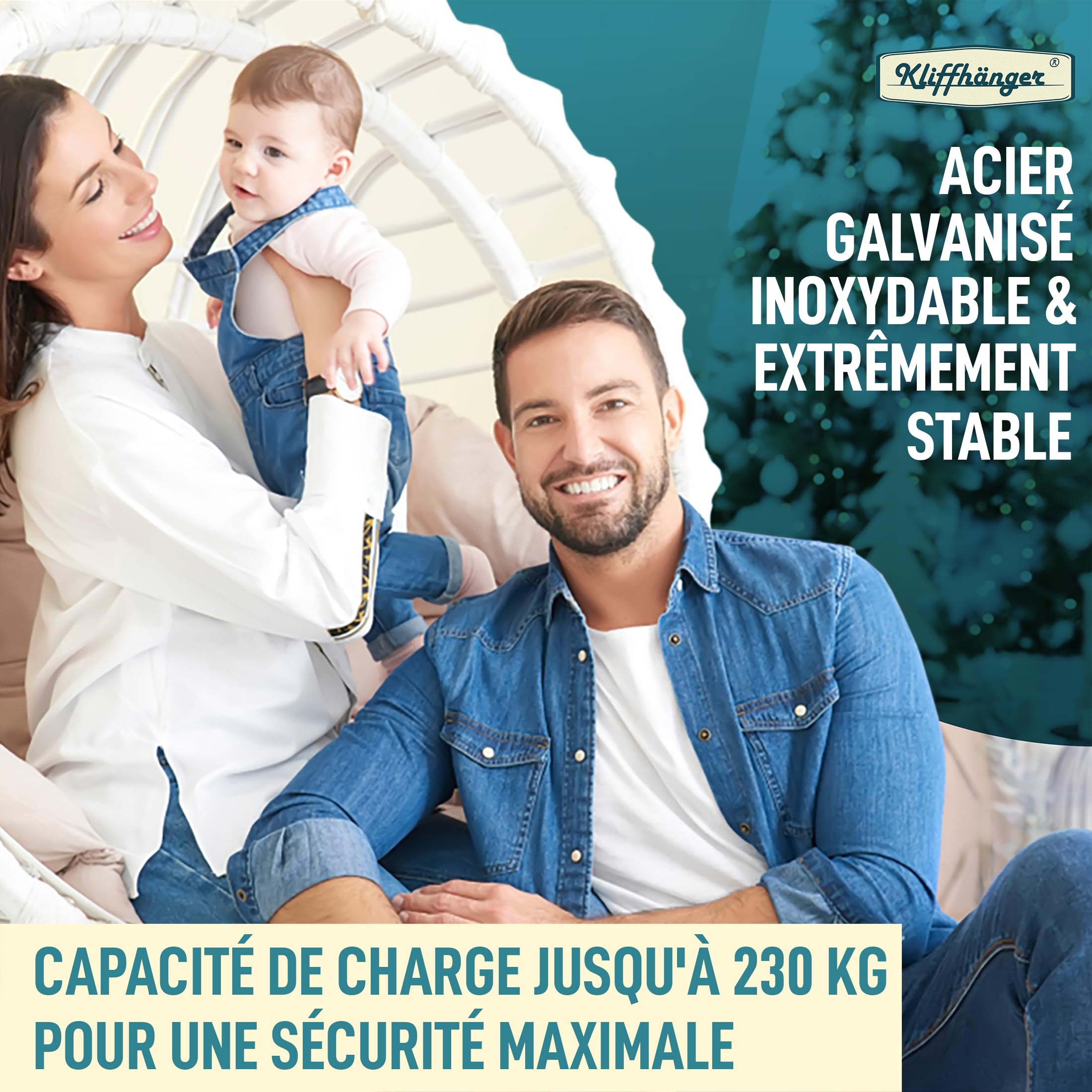 KLIFFHÄNGER Chaîne avec Deux mousquetons, Fixation Variable pour Chaise hamac (Chaîne 30 cm Double Pack)
