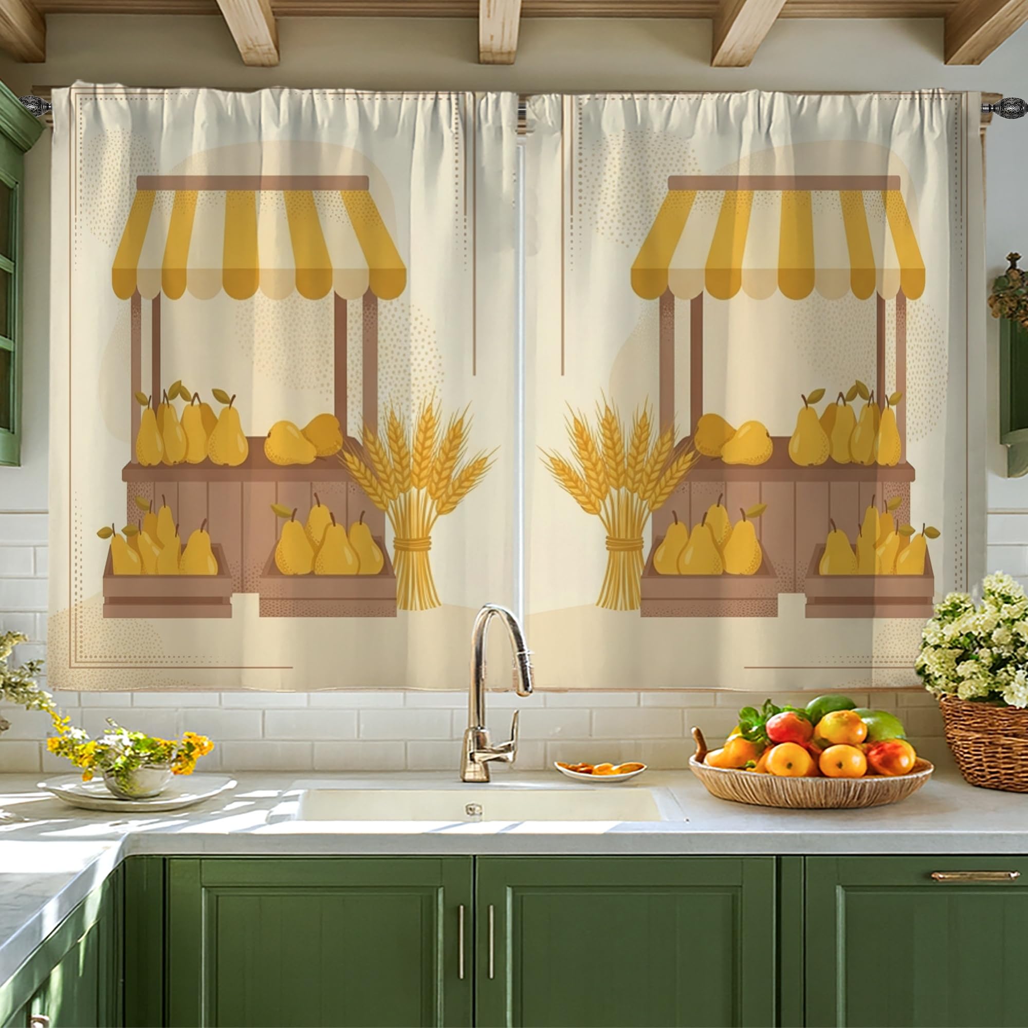 Rideaux de cuisine jaunes 106x114 cm pour fenêtre et salle à manger