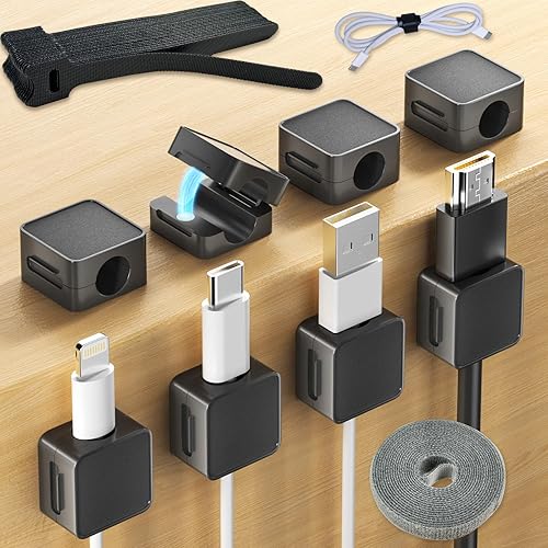 Miniatura 1 de Paquete de 8 clips magnéticos para cables, soporte de cable de alta calidad para mesita de noche, organizador de cables para escritorio, paquete de