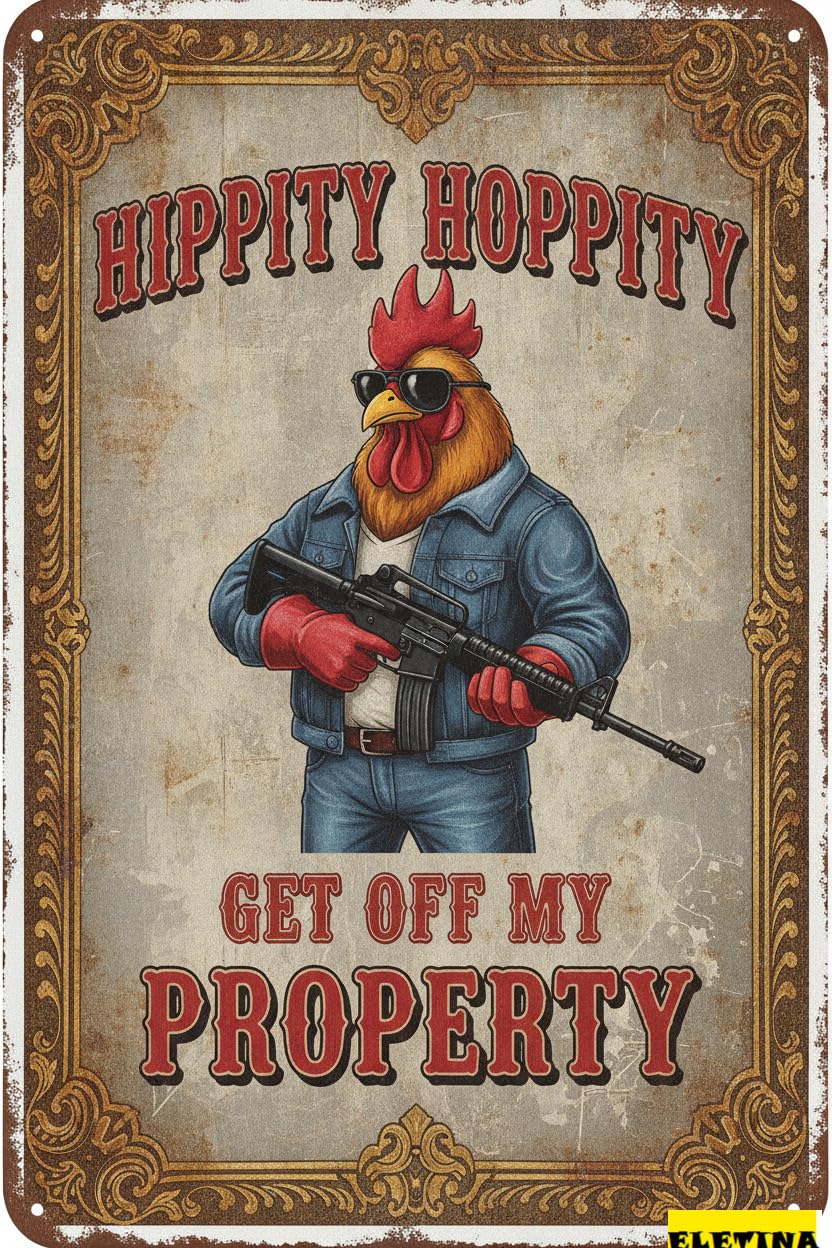 No Trespassing Rooster Decor Vintage Tin Sign Chicken Coop Farmhouse Wall Art Garden Kitchen Decor 8x12in