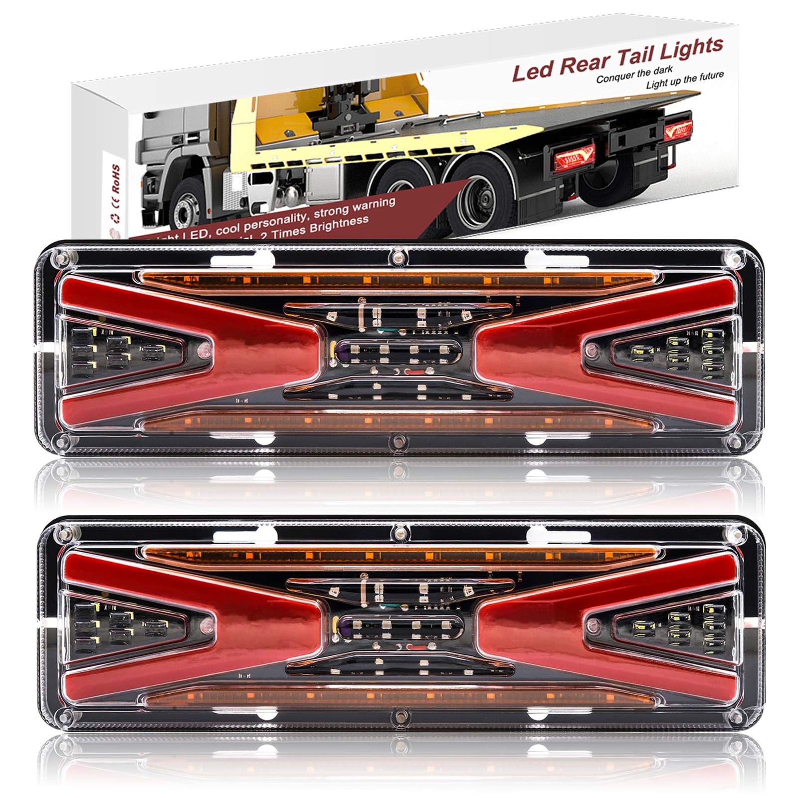 LED Trailer Tail Lights 56 LEDs 12V 24V Truck Rear Lights Brake Stop Lamp Indicator Reverse Warning Light Universal for Truck Lorry Caravan Van Tractor, 2PCS