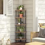 HOOBRO Plateau d'angle, industriel 5-Tier Bibliothèque en coin mur avec cadre en métal, Table d'angle étalage fleur de plante, Bibliothèque pour petits espaces, Chambre, Salon, Rustique brun BF33CJ01