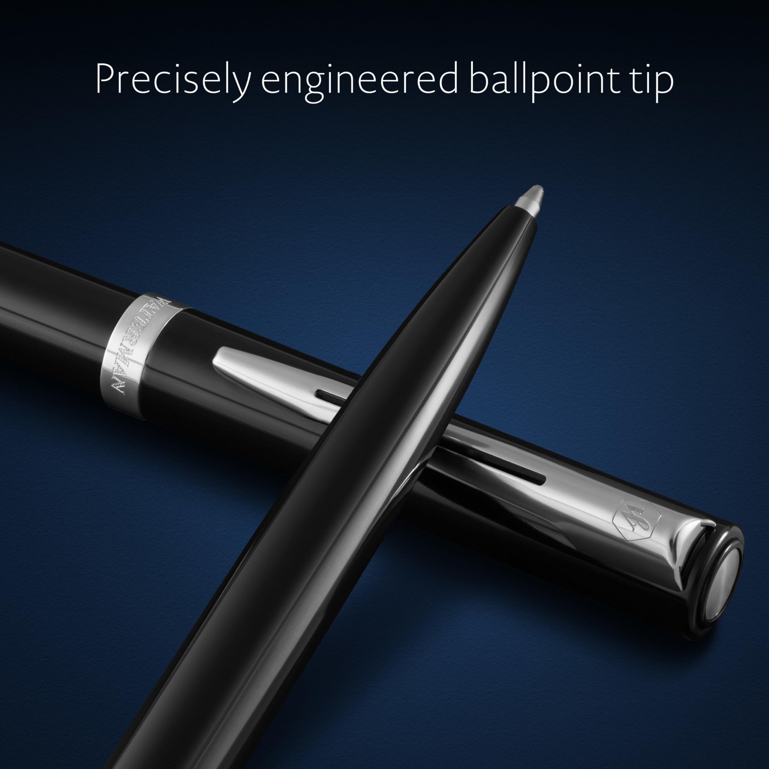 Waterman Impression Penna a sfera | Punta media con ricarica inchiostro blu | Lacca nera con finiture placcate in palladio | Confezione regalo