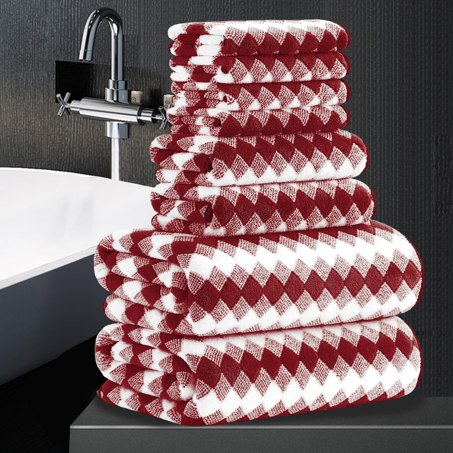 8 Piece Bathroom Towel Set |2 Oversized Bath Towels,2 Hand Towels,4 Washcloths| 600GSM Soft Hotel Towel Set Large Bath Sheet for Bathroom,Highly Absorbent Quick Dry Bath Towel Collections,Burgundy — image 1