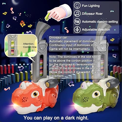 Miniatura 3 de Domino - Juego de juguetes de tren de dinosaurios rosados para niños de 3 a 5 años, 4 a 6 y 5 a 7 años, juegos automáticos de dominó creativos