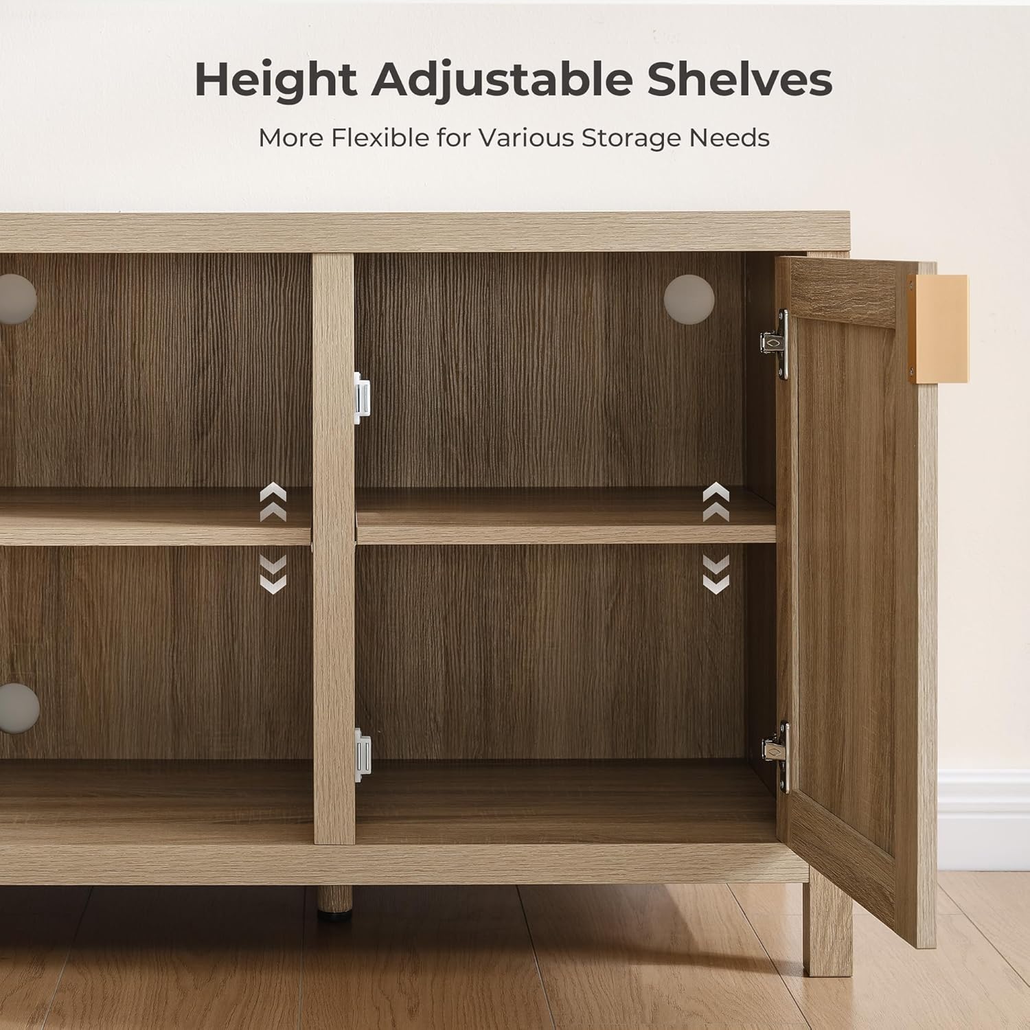 SICOTAS Rattan TV Stand for Living Room - 26" Tall TV Console Cabinet with Storage and Adjustable Shelf, Boho Entertainment Center, 59" Media Console for 50, 55, 65 Inch TV, Light Oak - Image 4