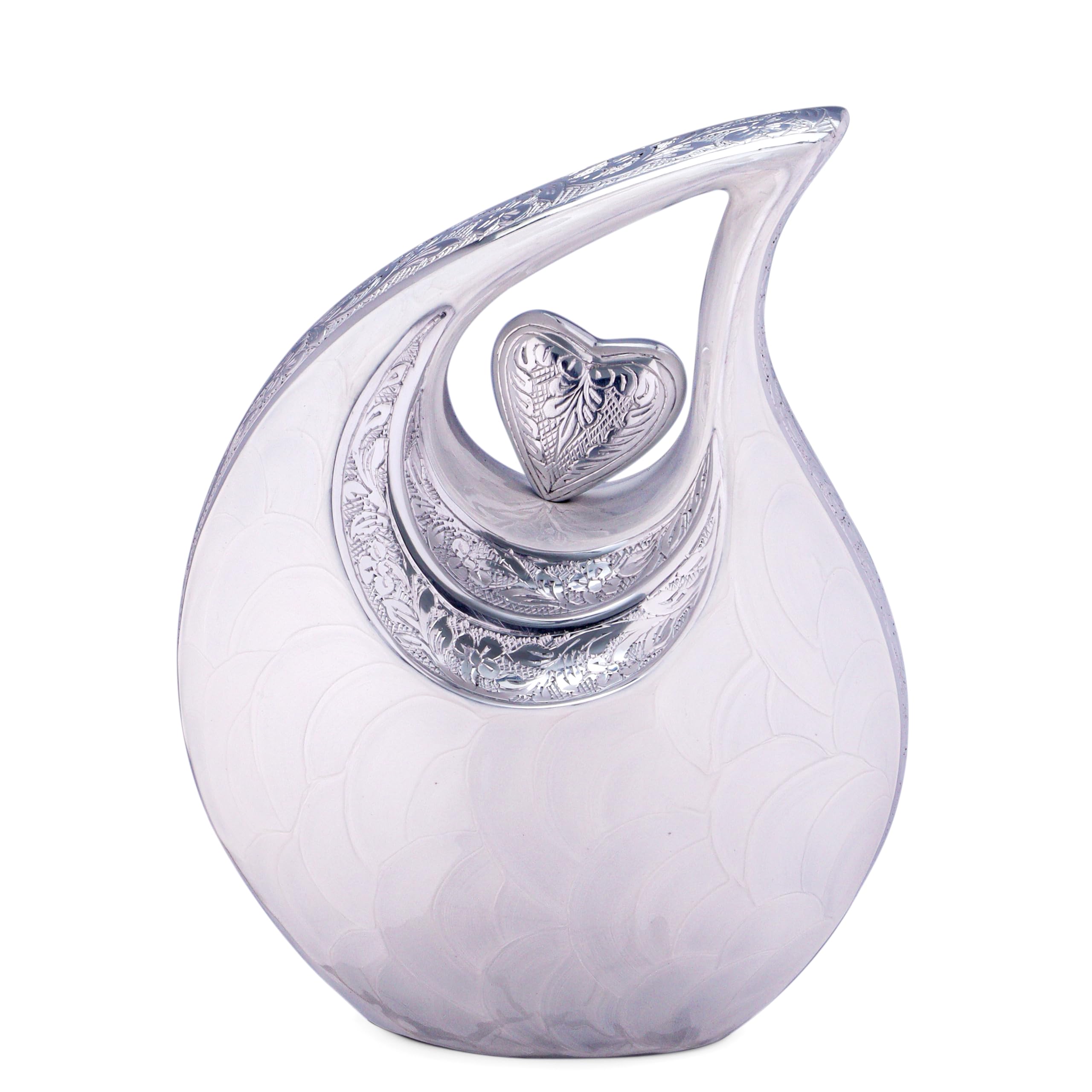 Grande urne en Forme de Larme Blanche avec cœur en Argent pour Cendres humaines – Urnes pour Hommes et Femmes Adultes – Urne en Forme de cœur, 2,5 LTR, Blanche avec cœur en Argent