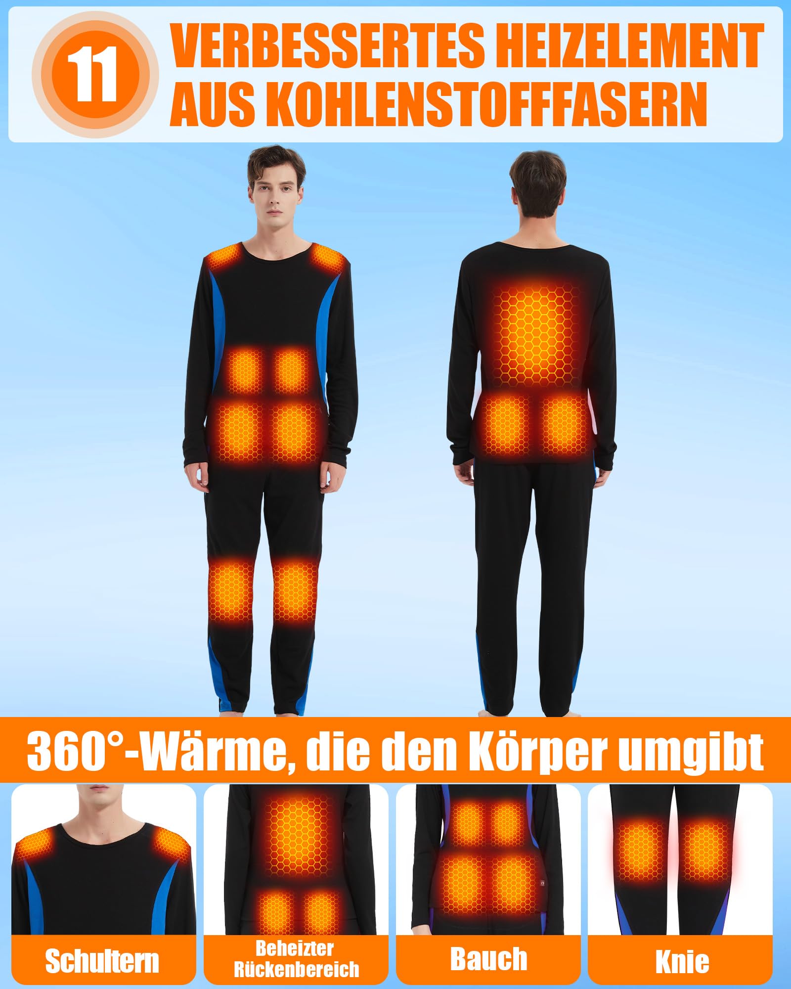 Podgrzewana bielizna - damska i męska elastyczna podgrzewana bielizna termiczna zestaw spodni, ulepszony akumulator 7,4 V i element grzewczy