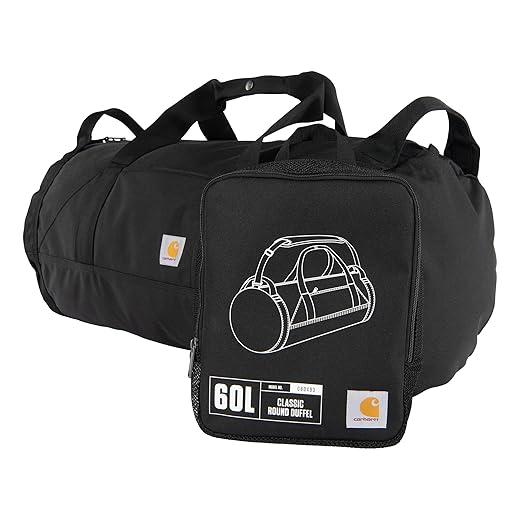 Carhartt Classic Round Duffel with Utility Pouch, Heavy-Duty, Water-Resistant Packable Gear Bag for Jobsite, Gym, and Travel