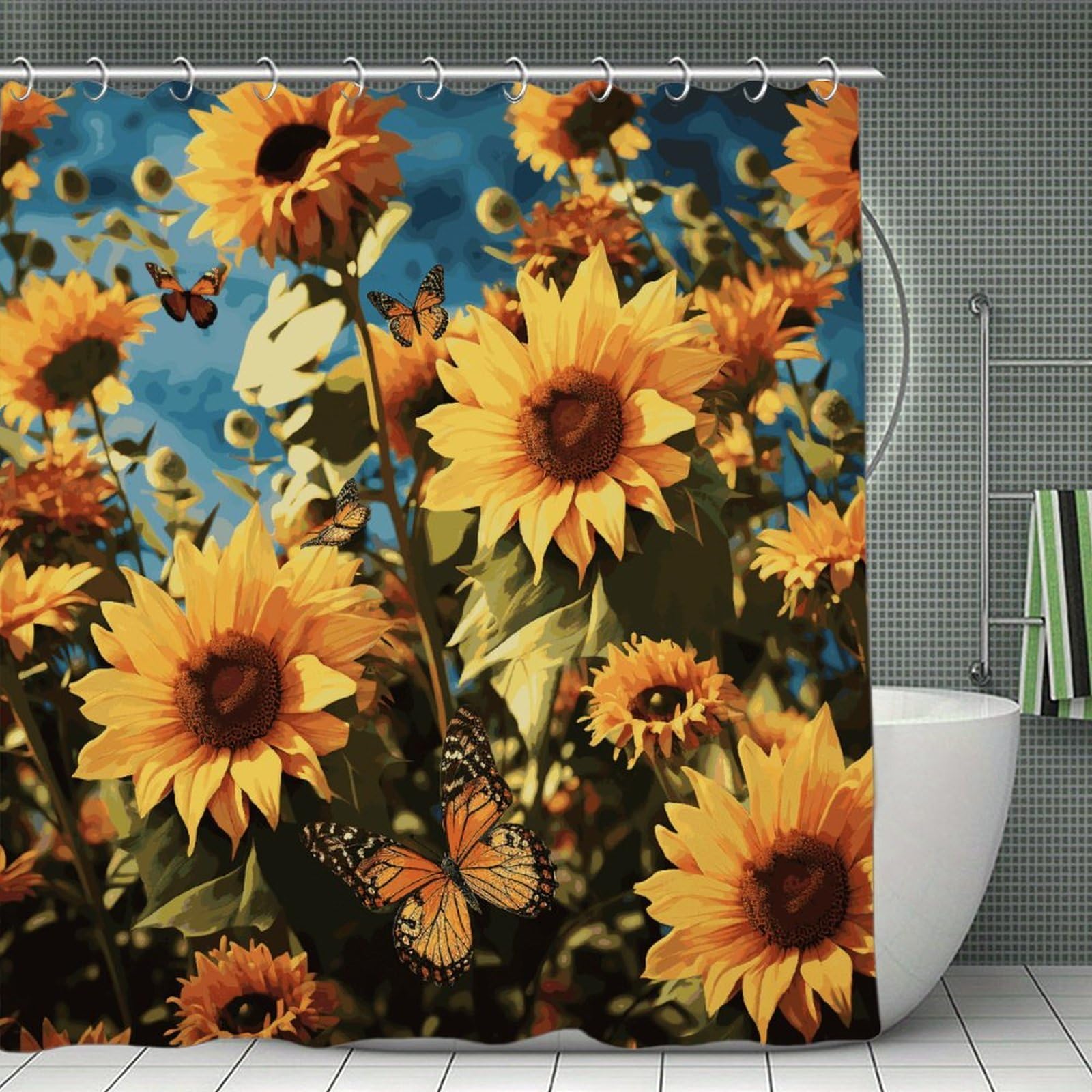 FekiLoot Sunflowers and Butterflies Shower Curtain Thick Weighted Shower Curtain Classic Unique Bath Curtains Heavy Duty Long Showers Curtains for Bathroom Bath Tubs Machine Wash 70.8"x70.8"