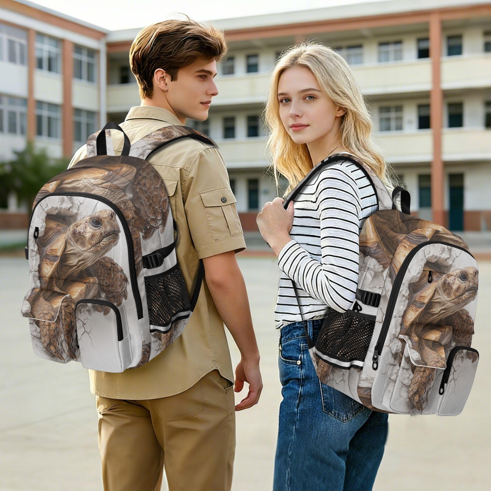 Sac à dos de voyage tortue africaine 3D pour femme et homme - 44,5 cm