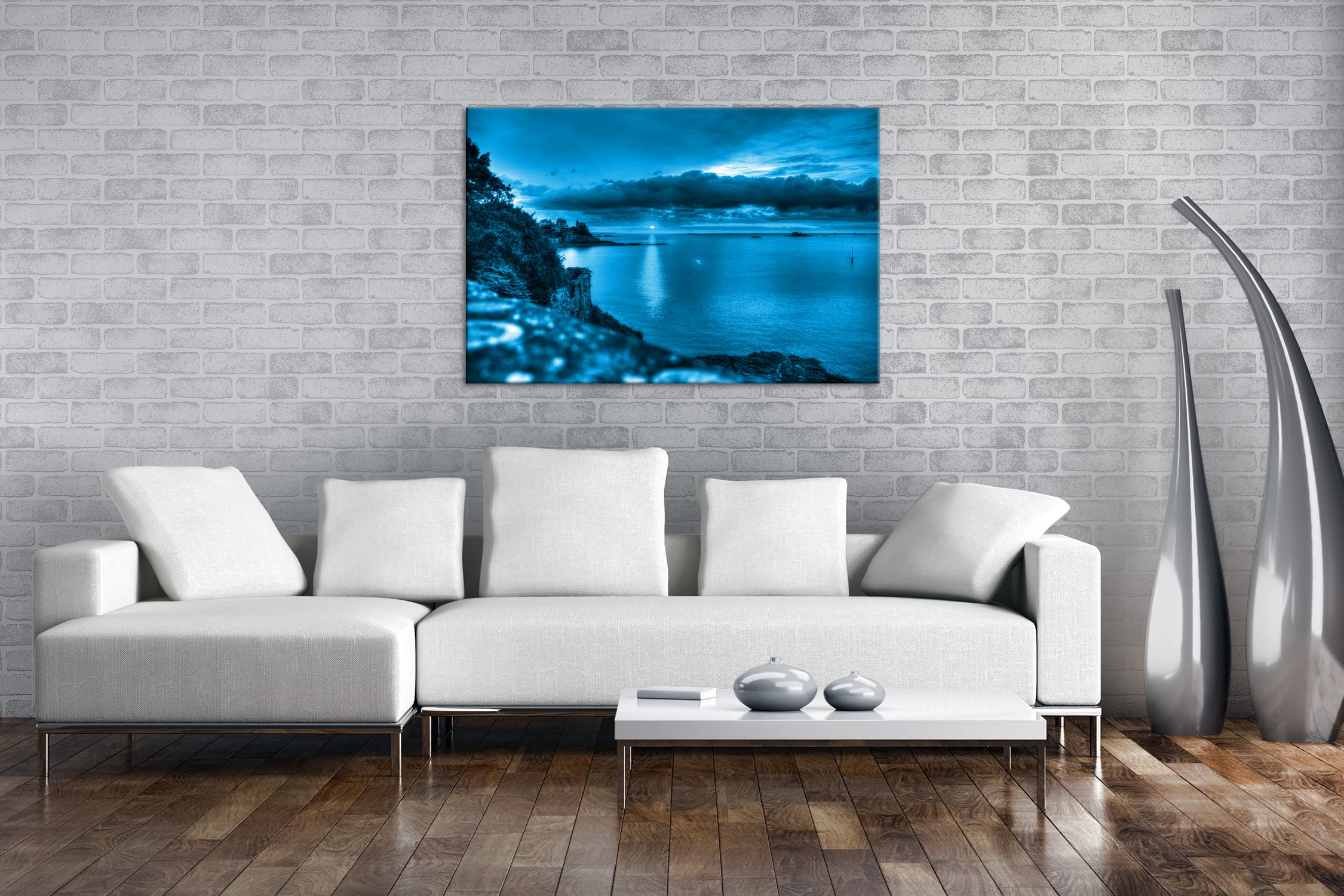 Ravissant coucher de soleil à Bretagne effet : dessin sur toile montée sur châssis en bois véritable de haute qualité Impression numérique avec cadre, pas de poster ou de panneaux., Toile, 100x70