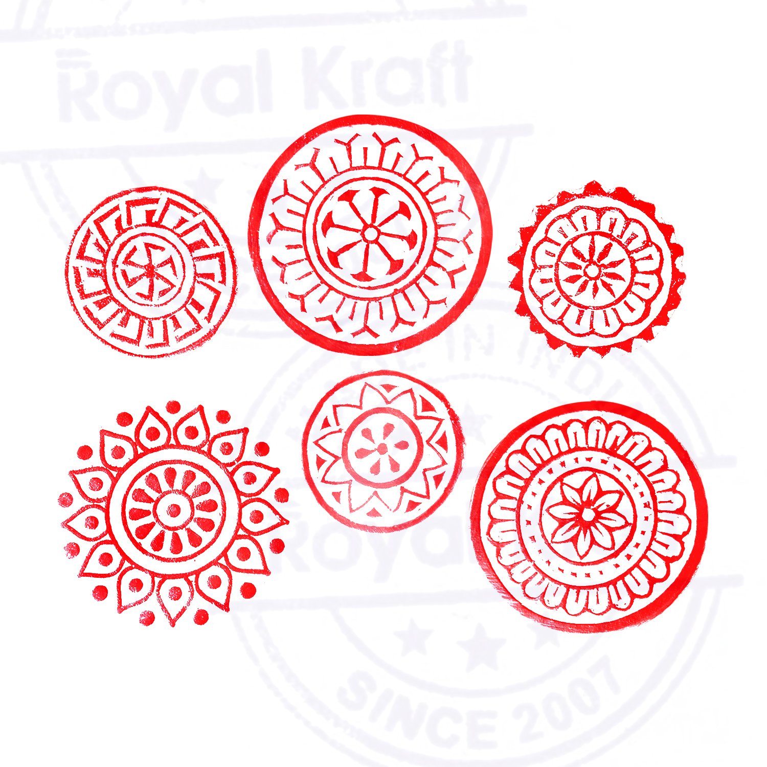 Paper Printing Stamps Attractive Floral Round Design Wood Blocks (Set of 6) 1
