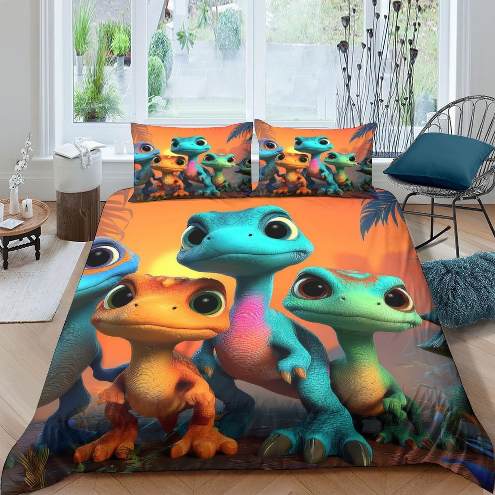 GPLZQXKJNH 3D Printed Cartoon Lizard Duvet Cover Microfiber Soft Breathable Jungle Animal Quilt Cover Set with 2 Pillowcases for Bedroom Decor Single（135x200cm）
