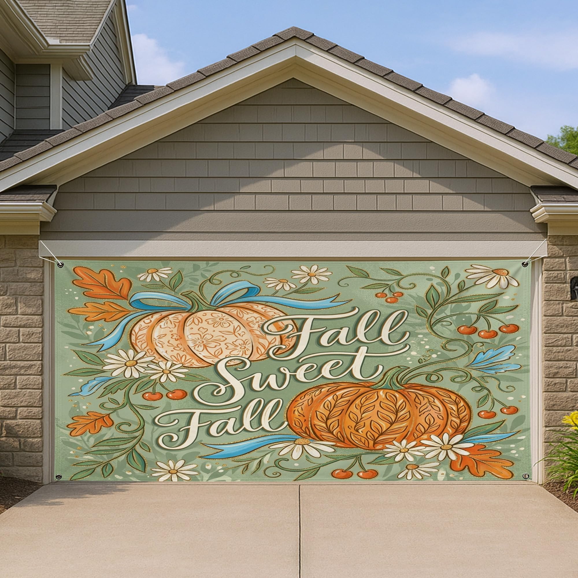 Decoración de puerta de garaje grande Fall Sweet Fall, cubierta de otoño para casa