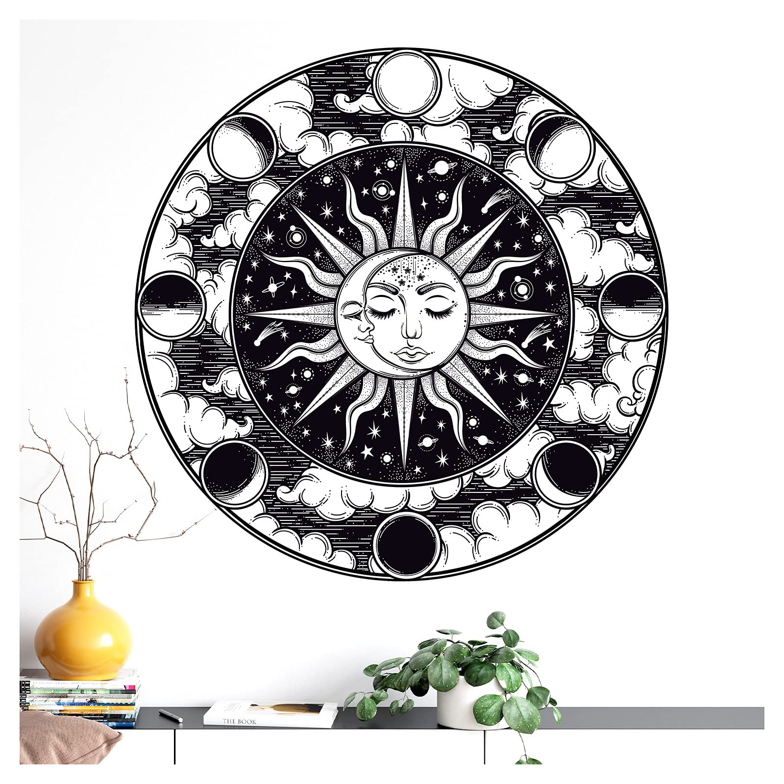 Grandora Wandtattoo Wandaufkleber Wandsticker heilige Geometrie Mond Wandbild Sonne Wanddeko Schlafzimmer Wohnzimmer Flur Tapete selbstklebend Vintage DL647-4