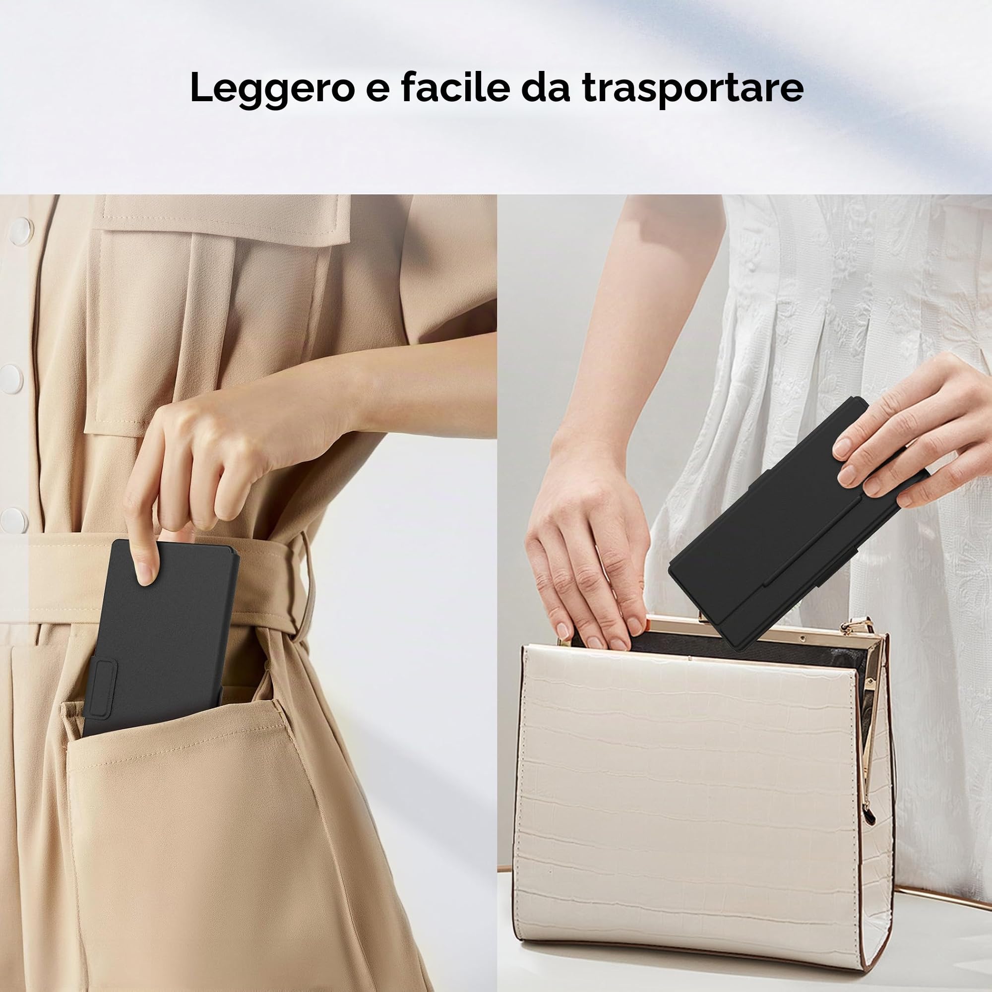 CACOE Tastiera Bluetooth Supporto, Mini Tastiera per Telefono Cellulare, Tastiera Ultra Sottile Portatile, Pieghevole, a Doppio Canale con Supporto per Smartphone e Altro iOS Android Windows