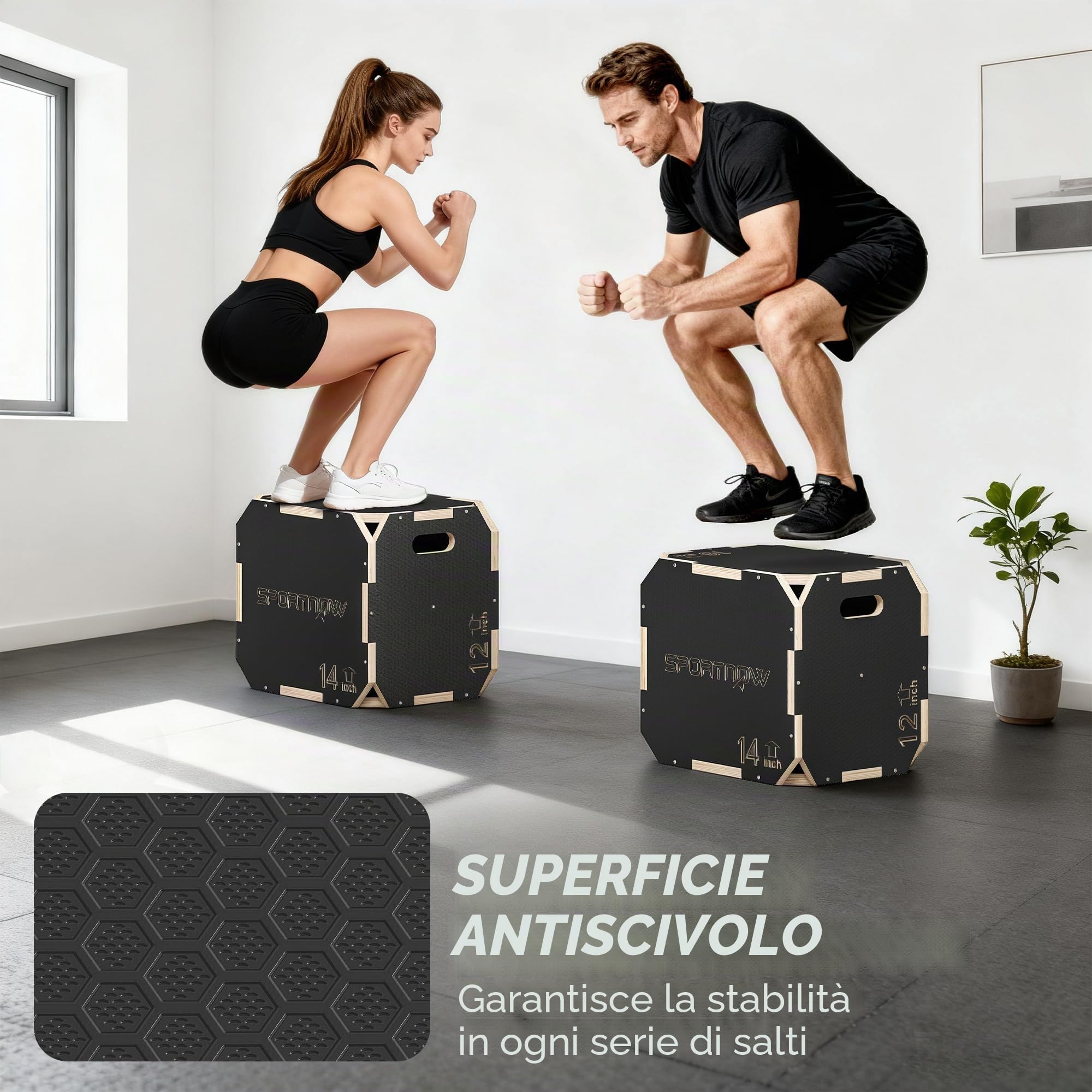 SPORTNOW Cassetto pliometrico in legno 3 in 1, piattaforma in scatola pliometrica con 3 altezze regolabili, manici, senza angoli, allenamento di salto, forza, per casa, palestra ed esterno
