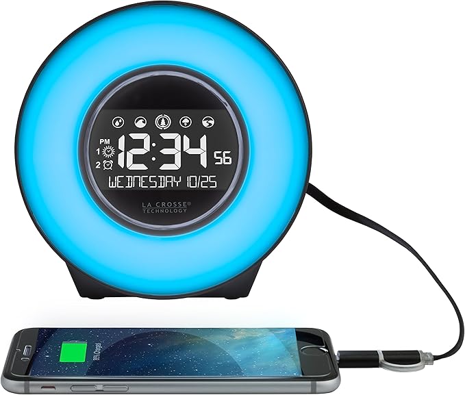 La Crosse Technology C85135 Color Mood Light Alarm Clock with Nature Sounds, 3.40" L x 5.44" W x