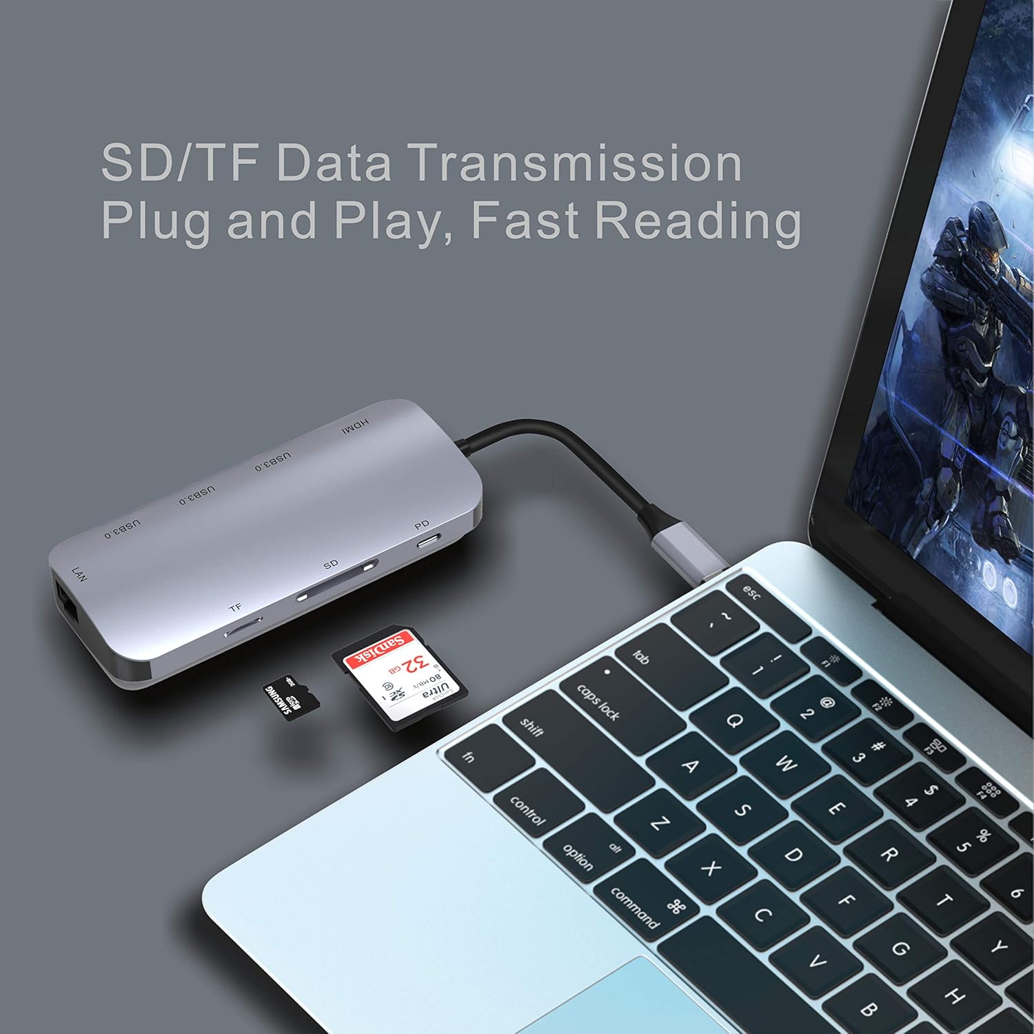 vilcome USB C Hub Adapter, 8-in-1 USB C Adapter,with 4K USB C to HDMI,SD/TF Card Reader and Ethernet,3 USB 3.0 Ports,87W Power Delivery,for MacBook Pro, iPad Pro 2019/2018, Pixelbook, XPS, and More : Electronics