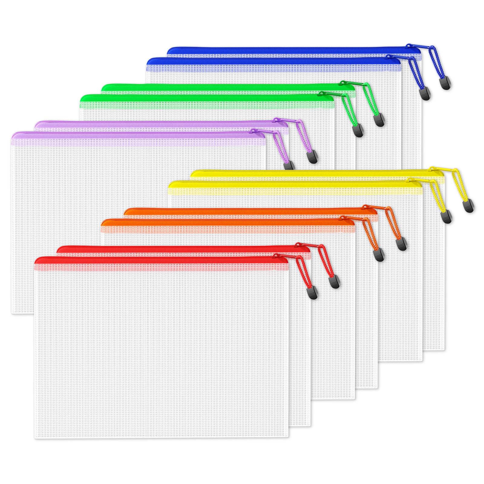 SUNEE 12pcs Mesh Zipper Pouch 11x16, Large Storage Bags for Board Game & Puzzle Organizing, Reusable Plastic Zip Organizer for Travel (A3, 6 Colors)