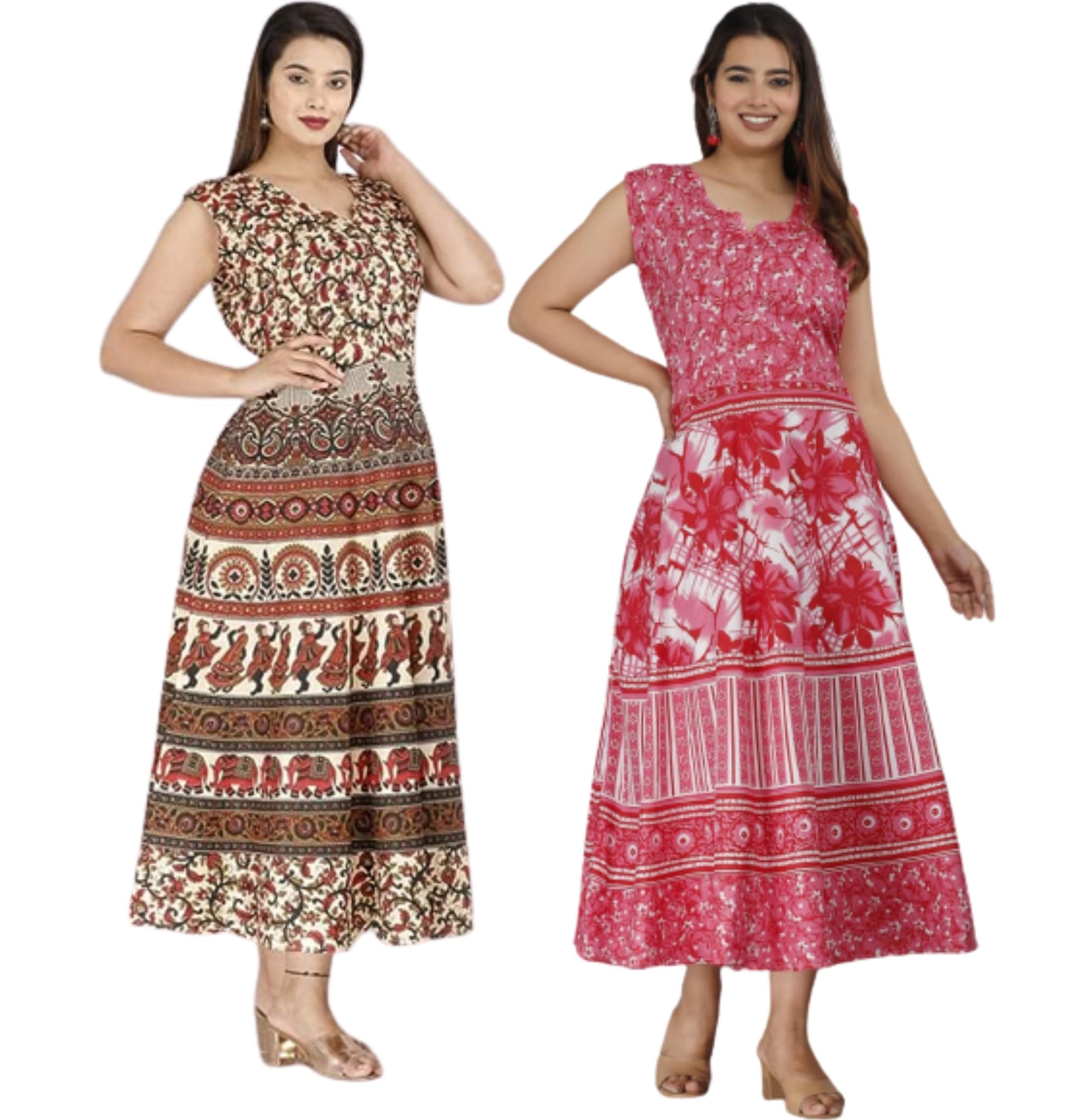 Arihant Collection Women's Rajasthani Traditional Cotton Jaipuri Printed Long Midi Maxi Dress Combo 2 pcs_Arihant_16_B_P-image-18