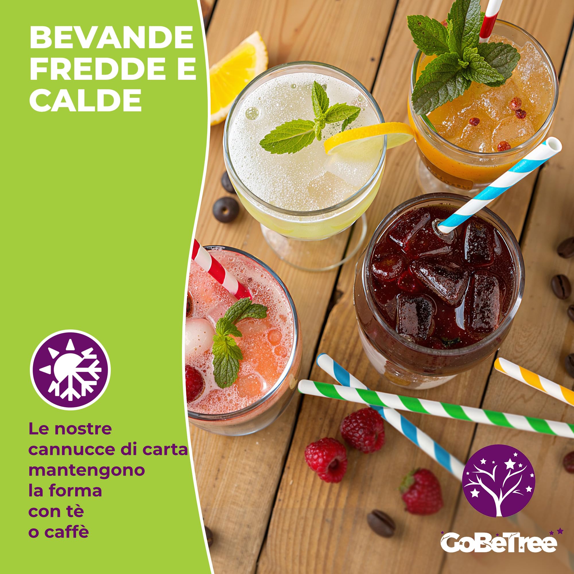 GoBeTree 300 Cannucce Carta Colorate Monouso. Cartoncino Multistrato per Feste e Cocktail, Cannucce di Carta per Granite, Frullati e Mojito Colorati