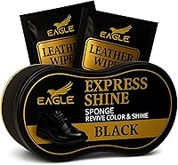 Eagle Instant Shoe Shine Sponge for Black Leather Shoes & Boots - Quick No-Brush Polish Applicator Kit with Wipes