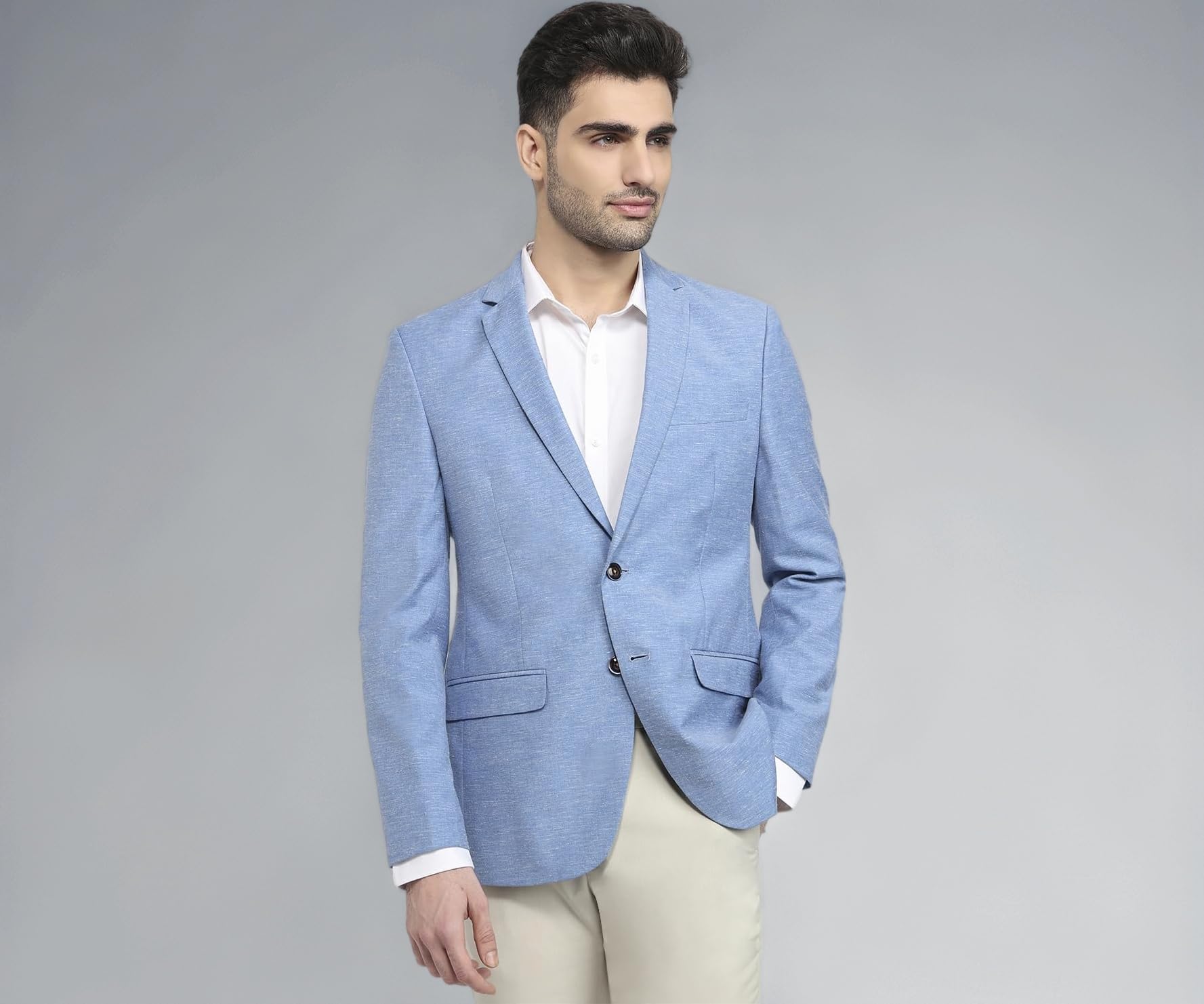 Super Slim Fit Medium Blue Blazer for Men