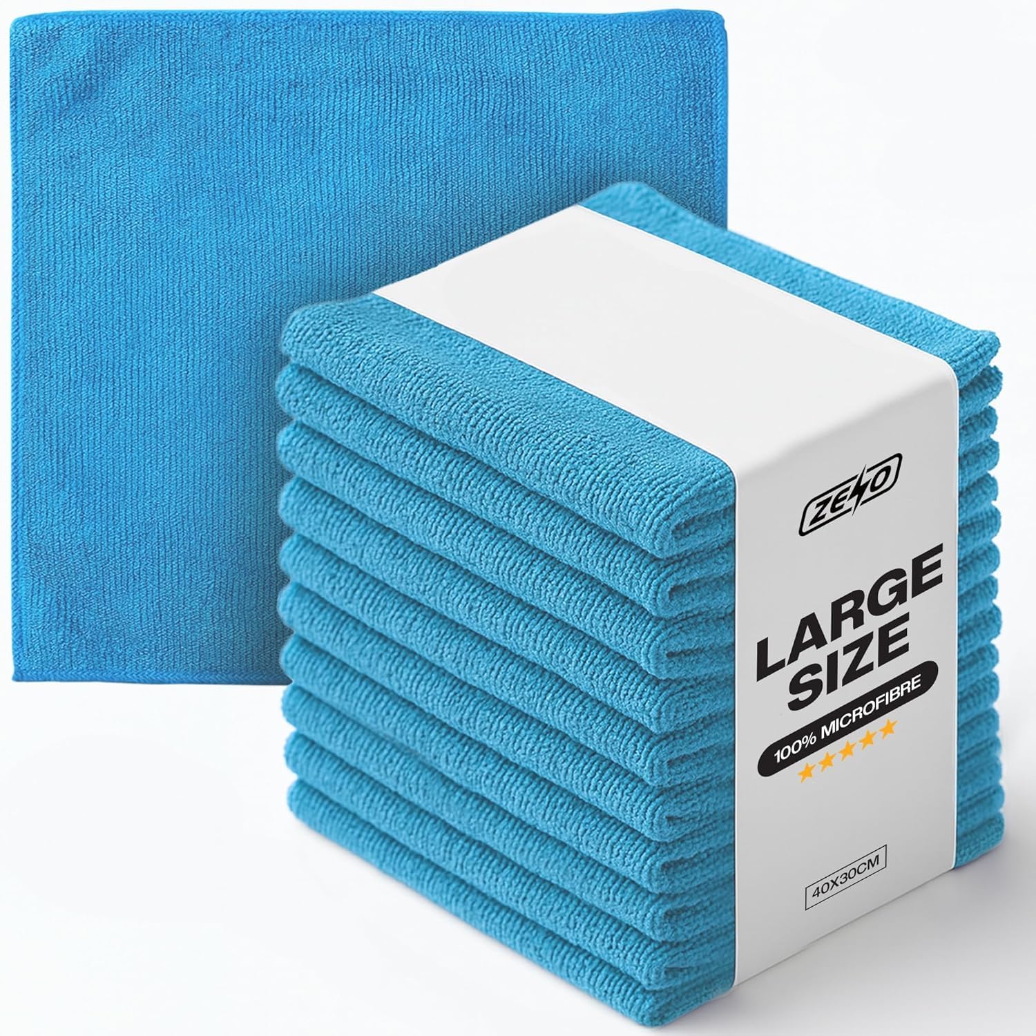 ZENO Premium Microfibre Cloths 10 Pack | Environmentally Friendly Cloths for Polishing & Cleaning | Get mirror-like results without streaks | Microfibre Car Cleaning Cloths | 30x40 cm (Light Blue)