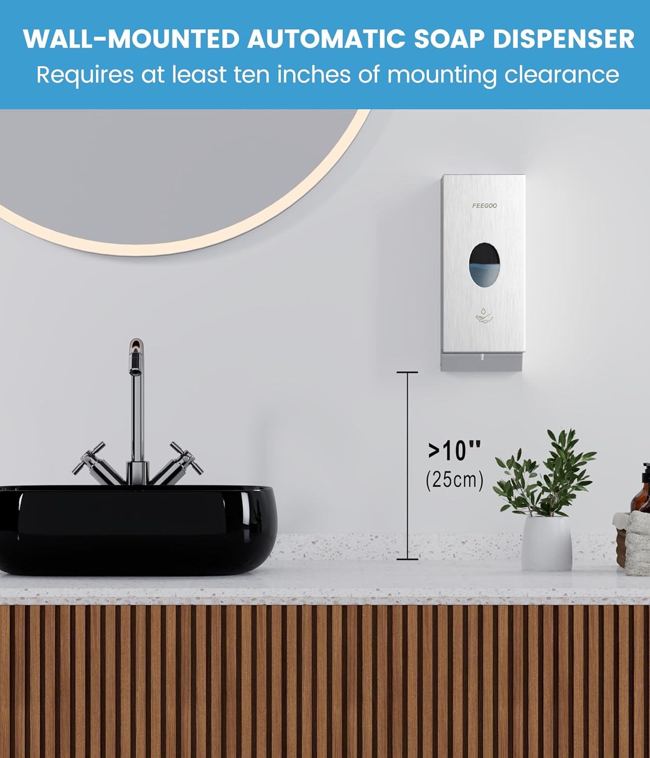 Automatic Soap Dispenser, 27 oz / 800ml Wall Mounted Touchless Liquid Soap Dispenser, 304 Stainless Steel Commercial Soap Dispenser for Bathroom, Office, Hotel