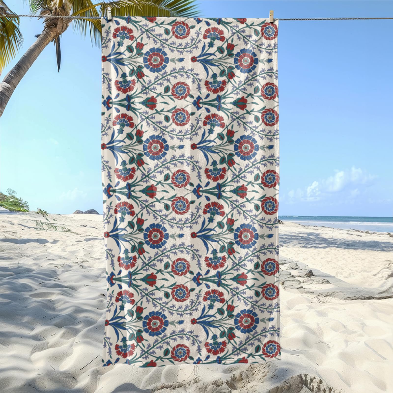 Telo Mare Microfibra 210x230 Foglie Boeme Telo Spiaggia Grande Antisabbia,XXL Asciugamano Mare, Asciugatura Rapida, Stuoia Spiaggia Leggero E Portatile