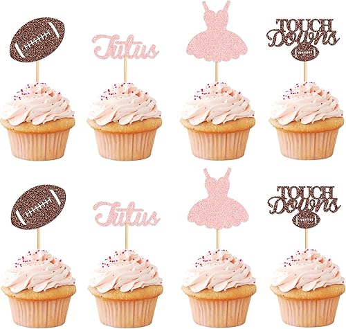 Ercadio Paquete de 24 adornos para cupcakes de rugby o TuTu con purpurina de fútbol americano para cupcakes para niños o niñas, decoración de rugby disponible en Yaxa Venezuela