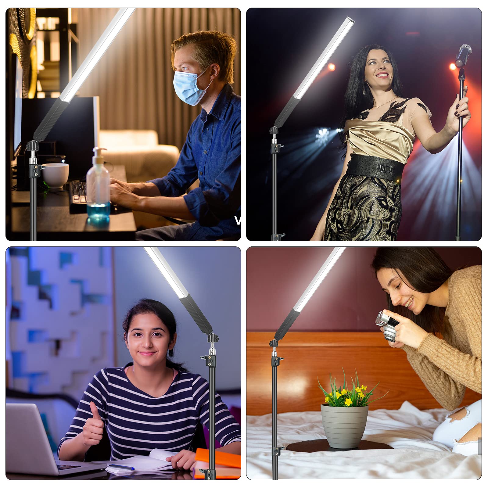Luz LED de vídeo de 36 colores, LUXCEO Iluminación LED Video Lámpara Fotografía Luz Kit,1000 lúmenes, CRI 95+ Temperatura de color ajustable 3000-6000K con trípode y mando a distancia de 0,75 a 2,08 m