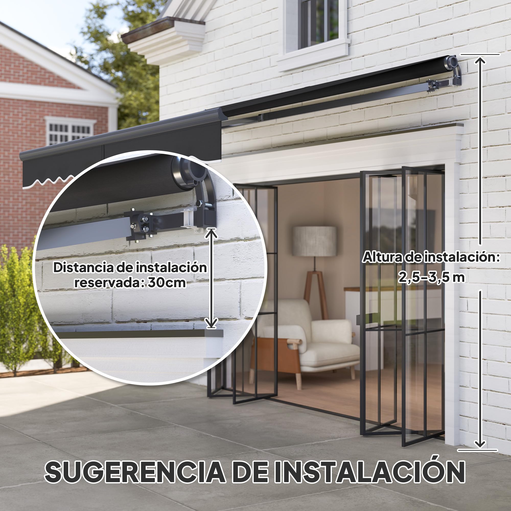 Outsunny Toldo Eléctrico Retráctil y Manual Exterior Terraza 3x2,5m Gris | Con Mando a Distancia, Enrollable con Manivela, Marco de Aluminio, Protección UV30+, para Jardín Puerta Ventana