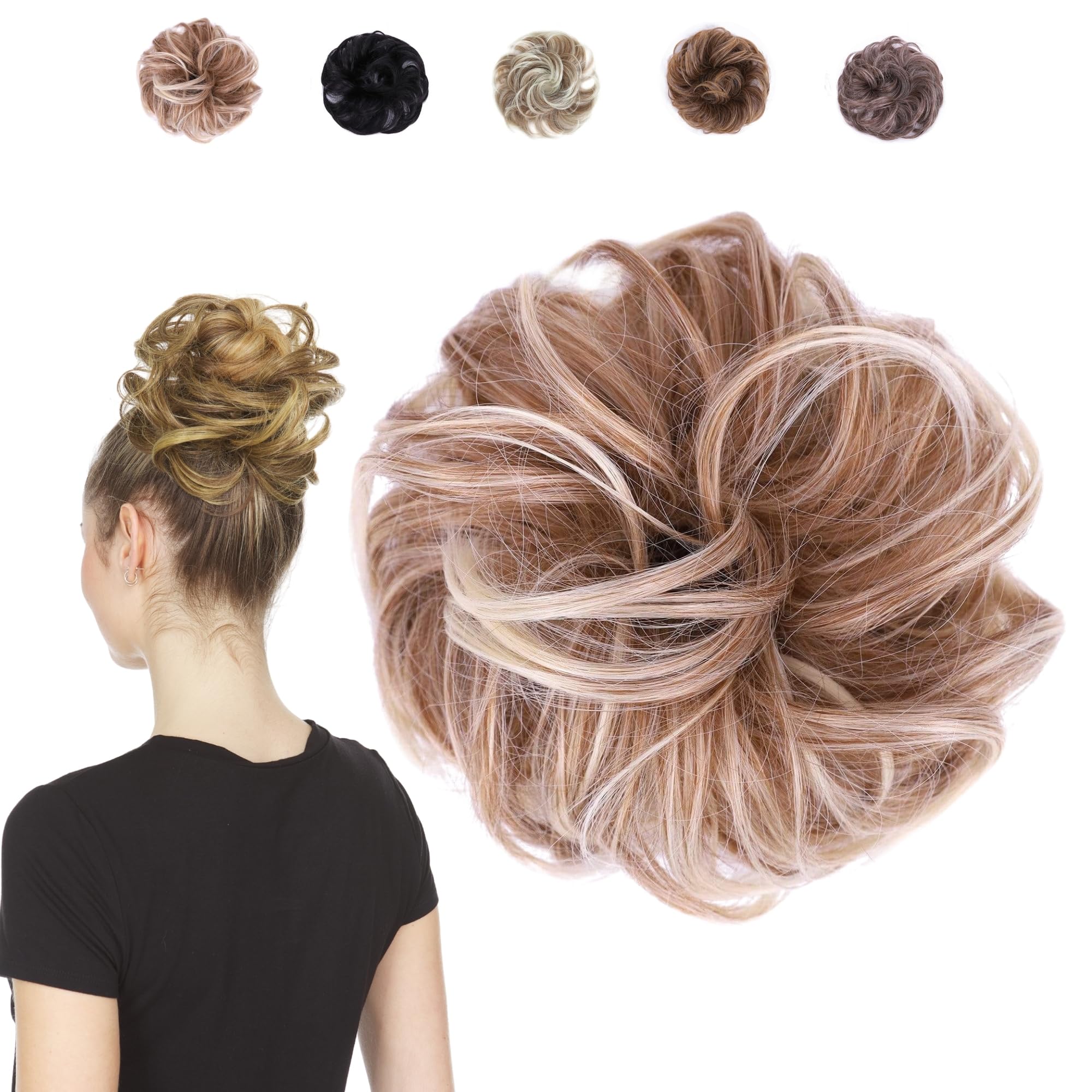 Juvabun Messy Bun Strawberry Honey Blonde Hair Piece Human Hair Blonde – Natural Soft Updo Look, Secure & Lightweight Hair Bun Extensions For Women,
