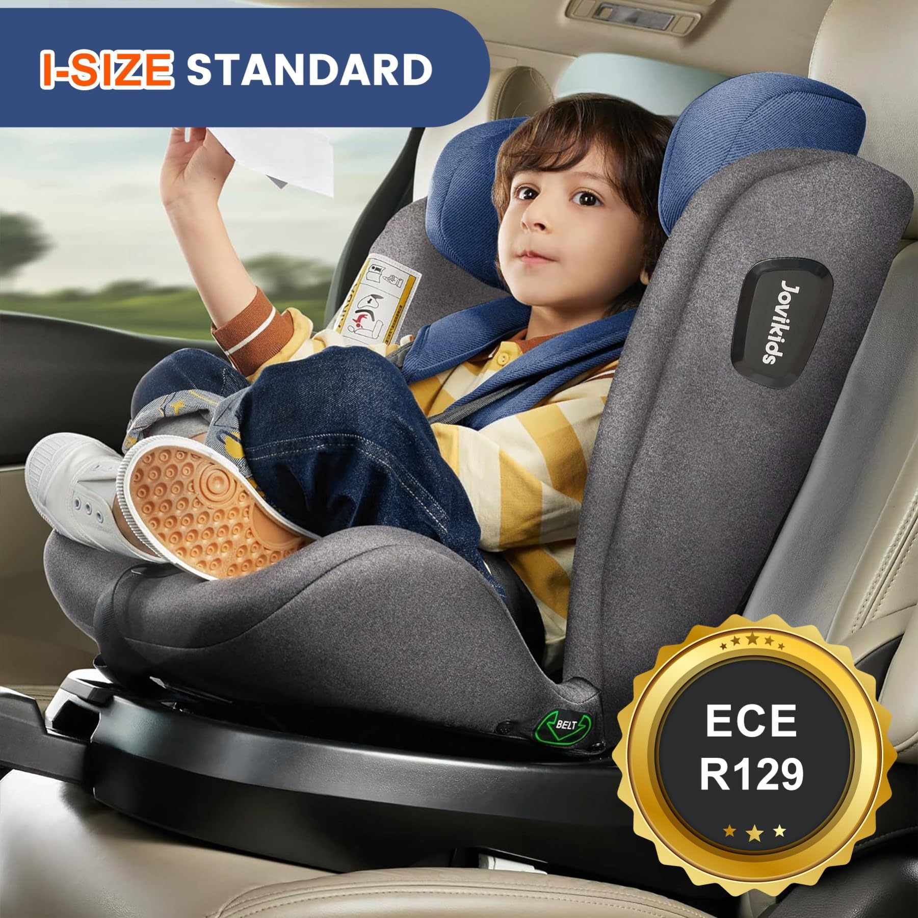 Jovikids i-Size Seggiolino Auto 0-36kg, 360°Girevole Ovetto Neonato Auto con Isofix e Gambe di Supporto 40-150cm dalla Nascita a Circa 12 anni (Blu)