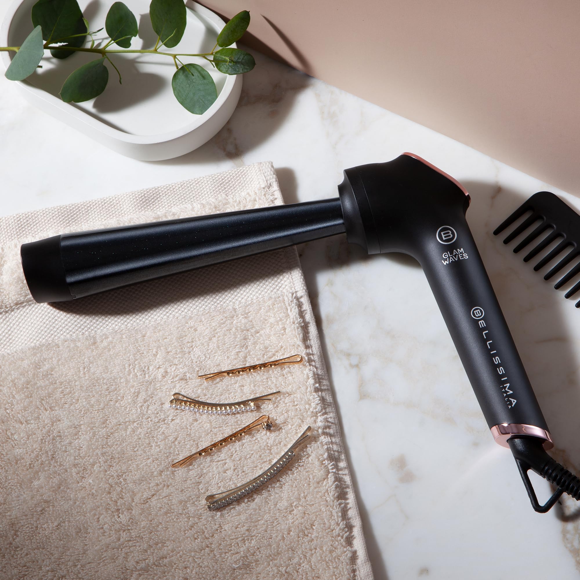 Bellissima Glam Waves, lokówka, stożkowy kształt, wyświetlacz, 5 temperatur, powłoka diamentowo-ceramiczna i keratynowa, stała temperatura, końcówka zapobiegająca oparzeniom, szybkie nagrzewanie