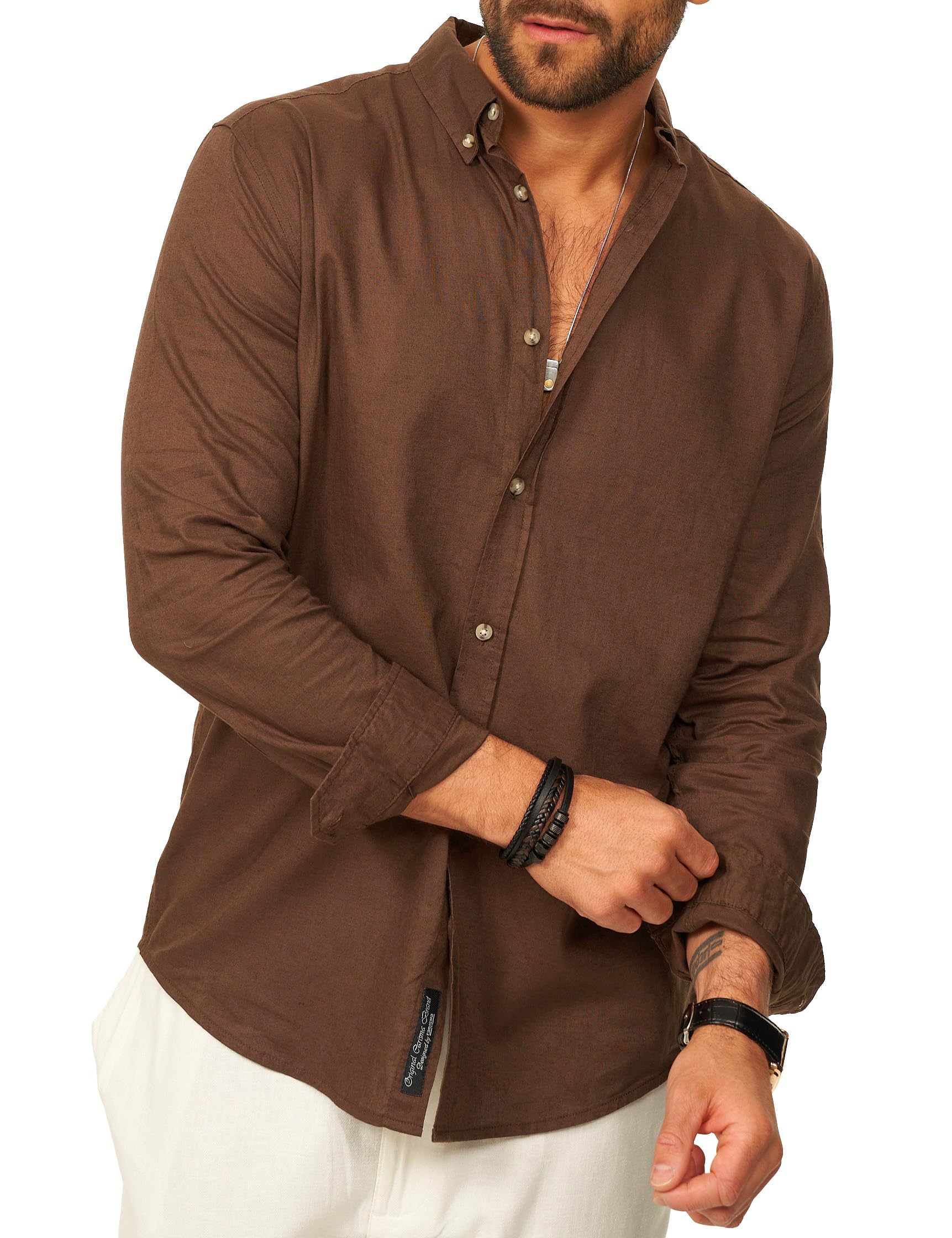 behype. Herren Leinenhemd als Langarmhemd - Freizeithemd im Regular-Fit mit Button-Down Kragen Sommerhemd - Strandhemd im Sommer-Look für Männer