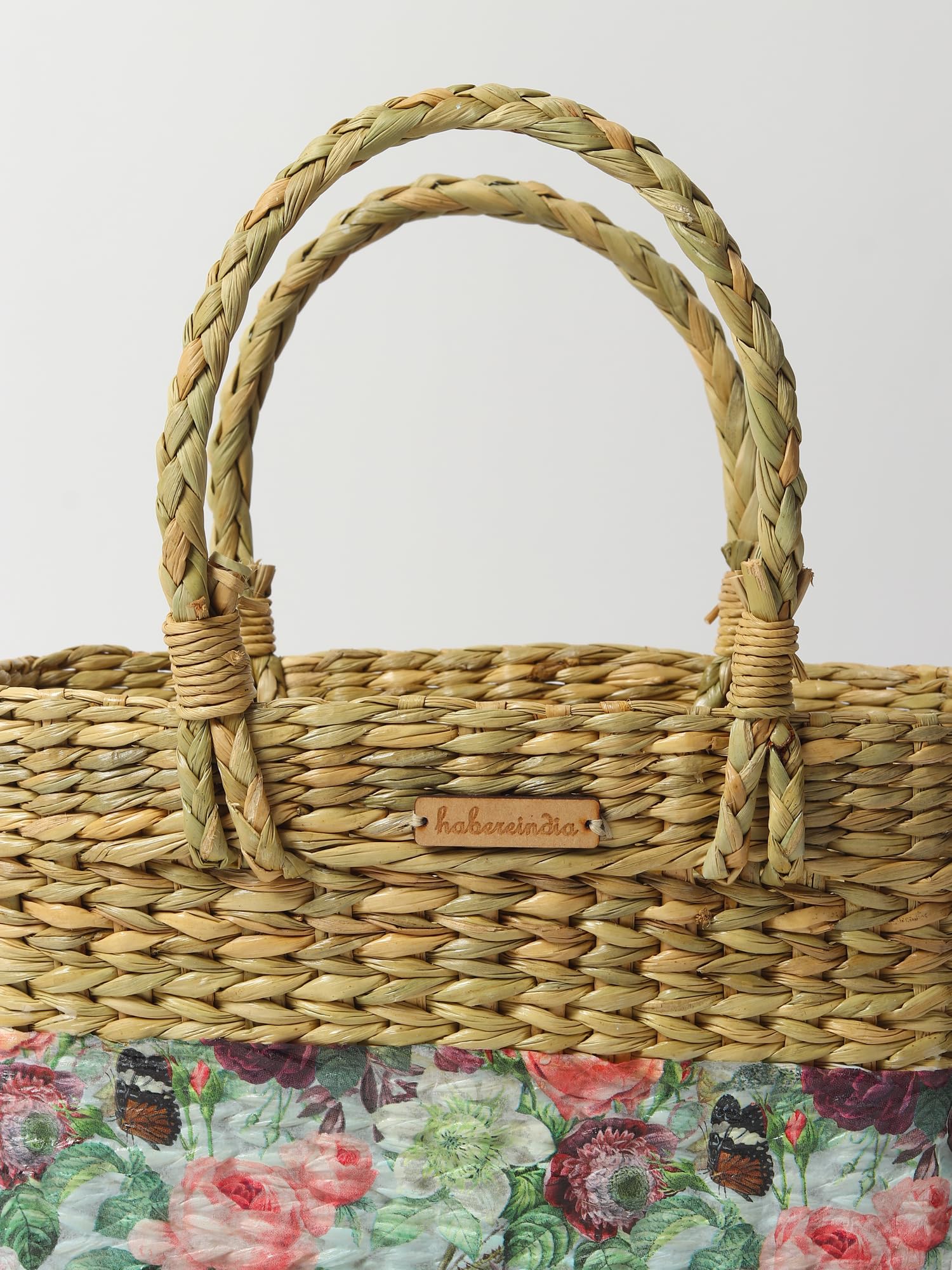 Habere India-All the Cultures Fabricating India Wicker Lunch Basket | Picnic Baskets | Cane or Jute Baskets | Seagrass Rectangular Shopping Basket - Multi (Design 03) 3