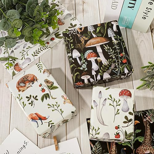 Miniatura 4 de ChicRosa Papel de regalo de hongos, papel de regalo de hongos de animales negros y blancos, papel de arte plegado a granel, papel de arte plano para
