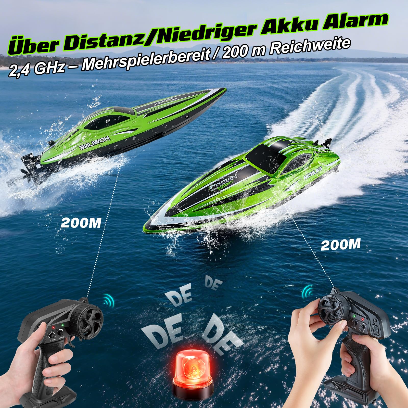 Ferngesteuertes Boot, 55KM/H RC Boot ferngesteuert mit Bürstenloses | 2,4 GHz speedboot ferngesteuert, Motorboot ferngesteuert kinder ab 6 8 jahre 3S-Batterie, LEDs, Selbstaufrichtung,