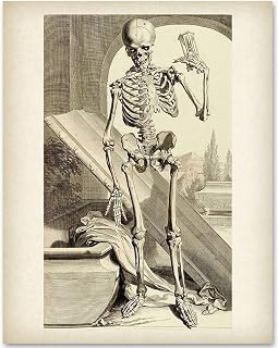 Death Comes in Time - Time and Mortality 11x14 Unframed Print, Memento Mori Wall Art Poster, Anatomical Skeleton Vintage Illustration, Gothic Macabre Home Decor, Dark Academia, Eerie Gothic Décor