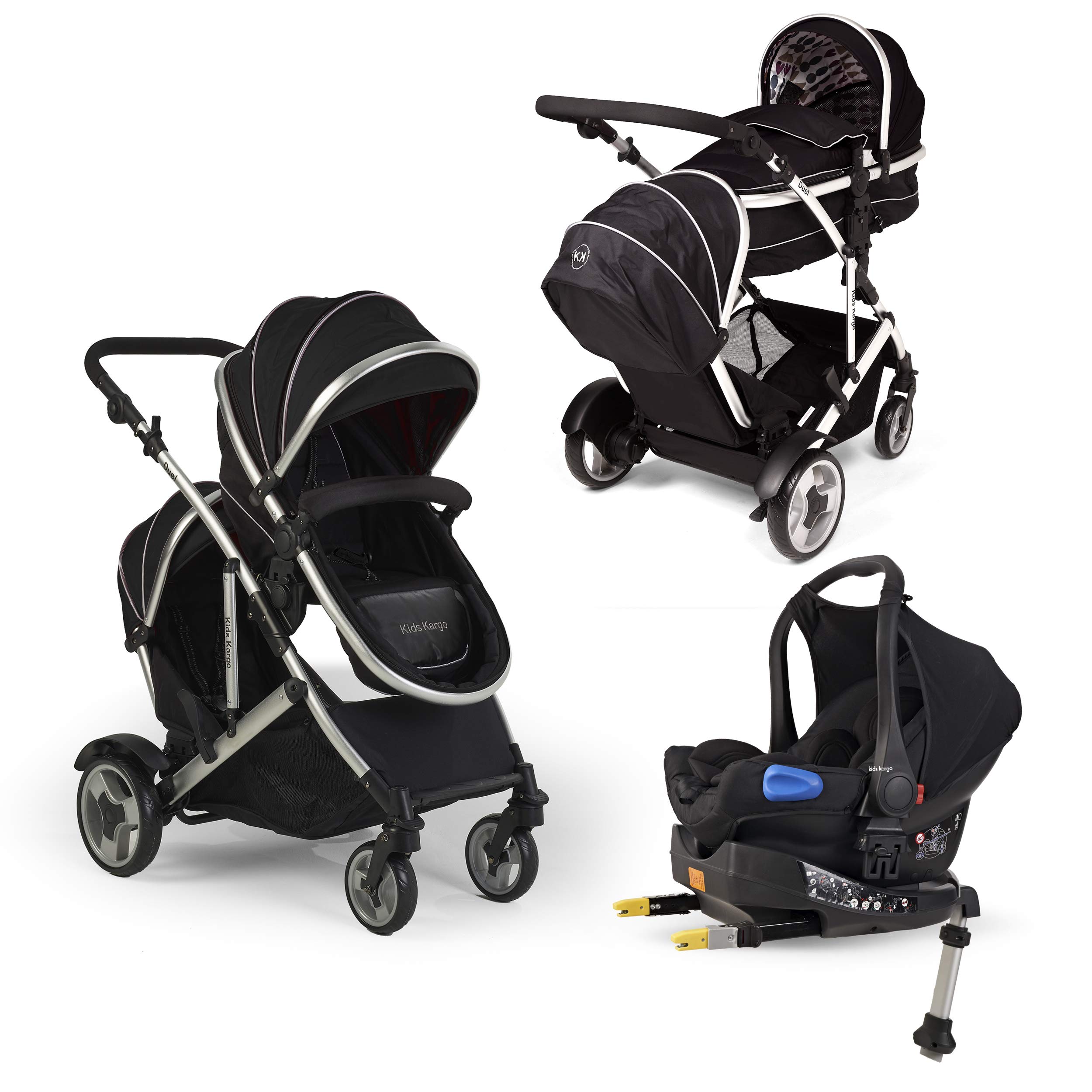 Kids Kargo Double Tandem Duel DS + 1 Isofix Car Seat and Base (Black)