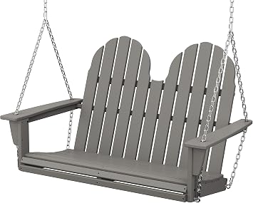 POLYWOOD Vineyard 4-Foot Porch Swing, Heavy Duty HDPE Outdoor Hanging Swing with Chains, Wood-Look Furniture for Front Porch, Patio, Garden, Slate Grey