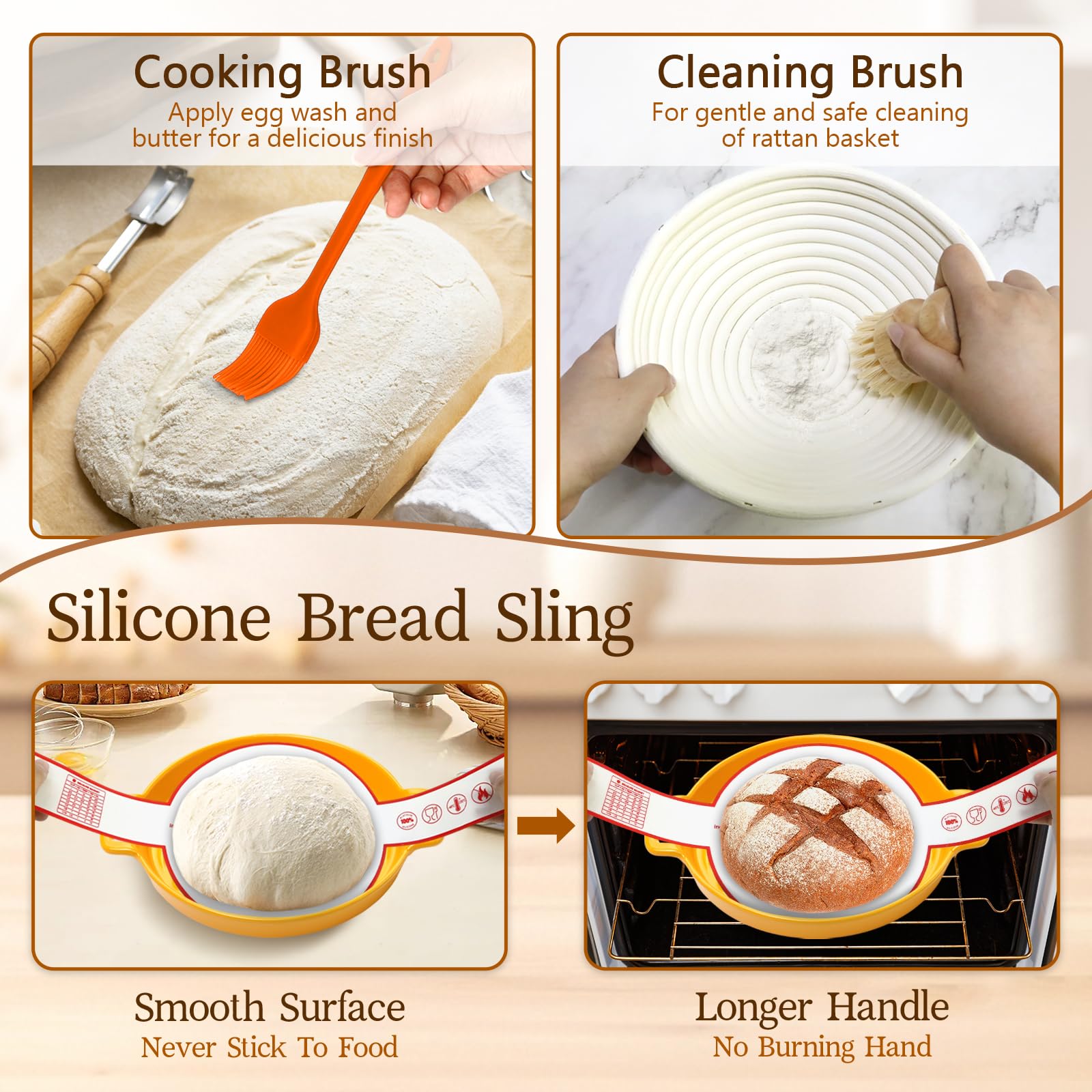HMASYO Sauerteig Starter Set mit 2 Brot Gärkorb Set (23 & 25 cm) und Starterglas - Komplettes Sourdough Starter Kit Brotbackzubehör Einsteigerset - Praktisch für Anfänger & Geschenkidee